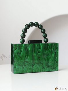 Bird in Bag - Elegant European and American Style Solid Color Pearl Luster Acrylic Evening Bag - Cross-Border Beaded Clutch Handbag, Ideal Mini Shoulder Bag for Womens Wedding Party Dress Green Rectangular Box Bag For Party, Green Square Party Bag, Green Square Party Bags, Green Rectangular Box Bag For Evening, Rectangular Green Box Bag For Evening, Square Green Shoulder Bag For Party, Green Square Shoulder Bag For Party, Formal Handheld Green Box Bag, Green Rectangular Evening Bag For Events