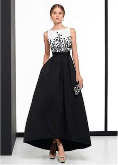 Party Dress Patterns, A Line Evening Dress, Evening Dresses Online, Cheap Evening Dresses, Black And White Dress, Satin Prom Dress, Embroidery Dress, Formal Evening Dresses