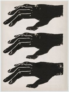 three black and white images of hands on a white background