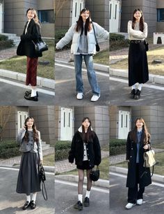 Korean October Outfit, Korean Campus Outfit, Fall Korean Outfits Seoul, Korean Fall Outfits Skirt, Korean Autumn Outfit, Fall Campus T-shirt In College Style, Winter Inspo Outfits, Chinese Fashion Street