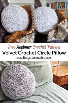 the crochet circle pillow is made with yarn