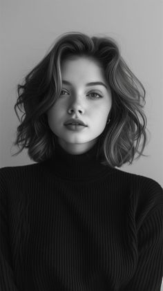 Short Hair With Gown, Hairstyle For Turtle Neck Outfit, Potrait Reference Pics, Profile Reference, Hair Inspiration Short, Haircuts For Wavy Hair, Self Portrait Poses, Short Hair Haircuts