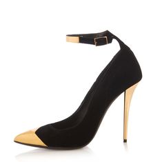 Elevate your style with these chic Black Gold ankle-strap heels. Featuring a pointed toe and stiletto heel design, these pumps exude sophistication and glamour for any special occasion. Color: Black and gold Heel Type: Stiletto heel Heel height: 4" / 100 mm approx Product measurements were taken using size 8. Please note that measurements may vary by size. Toe: Pointed toe Adjustable ankle strap design Metallic gold cap toe design Handcrafted US sizing. Fits true to size. Party Court Shoes With Ankle Strap And Contrasting Heel, Chic 4-inch Heel Ankle Strap Heels, Chic Pointed Heels For Party, Chic Slingback Pumps With Contrasting Heel For Party, Party Slingback Pumps With Contrasting Heel Counter, Party Slingback Pumps With Contrasting Heel, Chic Pointed 4-inch Heels, Party Ankle Strap Court Shoes With Sculpted Heel, Party Court Shoes With Ankle Strap And Sculpted Heel