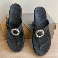 Excellent Condition- Never Worn Outdoors No Box Bottoms Are Pictured Silver Round Toe Wedge Sandals With Cushioned Footbed, Silver Slip-on Wedge Sandals, Casual Silver Wedge Heel Sandals, Casual Silver Wedge Sandals With Round Toe, Silver Casual Wedge Sandals With Round Toe, Crocs Wedges, Shoes Crocs, Crocs Black, Women's Crocs