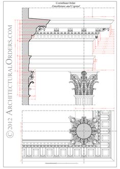 an architectural drawing shows the details of a building's architecture and its design elements