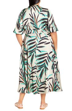 Abstract fronds bring beachy vibes to a flowy maxi dress fashioned with flirty ties at the bust, elbow-length puff sleeves and handy side pockets. Front button-and-loop closure V-neck with ties Elbow-length sleeves with elastic cuffs Side-seam pockets Lined 100% polyester Machine wash, line dry Imported Puff Sleeve Maxi Dress, Beachy Vibes, Flowy Maxi Dress, Sleeve Maxi Dress, Style Maxi Dress, Maxi Dress With Sleeves, Elbow Length Sleeve, City Chic, Nordstrom Dresses