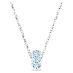 The beauty is in the simplicity of this elegant pendant. It shimmers with serene aquamarine pavé illuminated by the rhodium plated chain. A jewelry box favorite for dressing up or down. Modern Light Blue Jewelry For Formal Occasions, Elegant Light Blue Round Pendant Necklace, Elegant Blue Necklaces With Pave Setting, Dazzling Blue Jewelry With Pave Setting, Elegant Blue Necklace With Pave Setting, Blue Crystal Pendant Necklace, Light Blue Crystal Necklace, Blue Crystal Pendant Necklace With Adjustable Chain, Elegant Blue Crystal Pendant Necklace