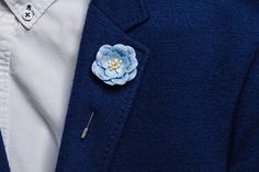 Light Blue Blooming Flower Pin for Lapel - Bachelor Party Gift - Summer Wedding Pin ♠ Suitable for combination with fine fabric suit or jacket. Great choice for formal occasions. Can be made with a needle in gold or silver. ♠ Enjoy this fun accessory that will fit your favorite shirt, blazer or suit and best mood. Add an original accent to your style and break up your routine. Easy to wear and totally easy to impress! ♠ Uniqueness This item will be made especially for you upon ordering. Due to m Elegant Formal Brooches With Handmade Flowers, Elegant Flower Shaped Lapel Pin For Anniversary, Elegant Flower Lapel Pin For Anniversary, Elegant Blue Brooch With Handmade Flowers, Elegant Flower Shaped Anniversary Lapel Pin, Elegant Wedding Pins With Handmade Flowers, Handmade Flower Shaped Brooches For Formal Occasions, Elegant Blue Lapel Pin For Formal Occasions, Formal Handmade Flower Brooches