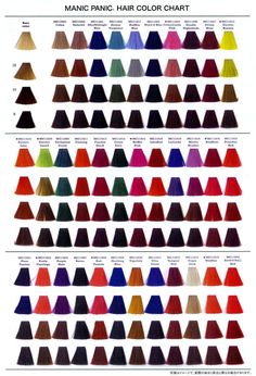 Manic Panic Hair Colors/ also a good post/ chart to see how a color might turn… Manic Panic Color Chart, Manic Panic Colors, Manic Panic Hair Color, Manic Panic Hair, Hair Color Chart, Lavender Hair, Dye Colors, Manic Panic, Unicorn Hair