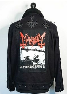 Denim Battle Jacket, Black Metal Fashion, Heavy Metal Clothing, Mayhem Band, Vintage Leather Motorcycle Jacket, Denim Jacket Black, Metal Jacket, Studded Denim Jacket