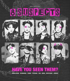 an advertisement for the band 8 suspects, which is featured in black and pink