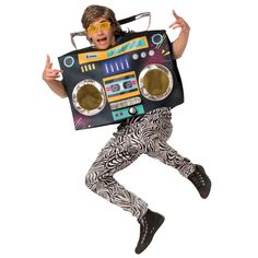 a man in zebra print pants and sunglasses holding a boombox costume