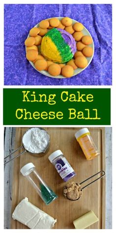 the ingredients to make king cake cheese ball