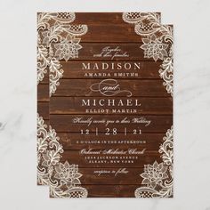 the rustic wood and lace wedding card