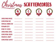 the christmas sattercories list is shown in red and white