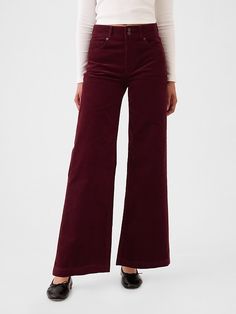 High Rise Corduroy Stride Wide-Leg Pants Gap Bottoms With Five Pockets For Fall, Gap Pants With Pockets For Fall, Gap Relaxed Fit Pants With Five Pockets, Gap Chic Bottoms With Relaxed Fit, Chic Gap Bottoms With Relaxed Fit, Fall Cotton Full Length Flare Jeans, Gap Relaxed Fit Wide Leg Jeans, Gap High Waist Jeans For Fall, Gap Wide Leg Flare Jeans