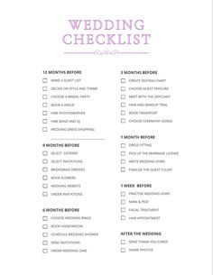 the wedding checklist is shown in pink and white