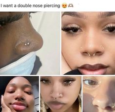 the nose piercings are being worn on different types of women's faces and noses