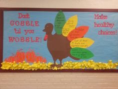 a bulletin board with a turkey on it