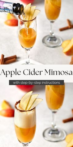 an apple cider mimosa with step - by - step instructions on how to make it