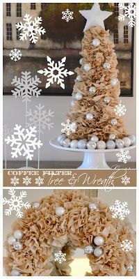 three pictures of a christmas tree made out of burlocks and snowflakes