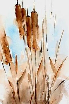 watercolor painting of grass with blue sky in the background