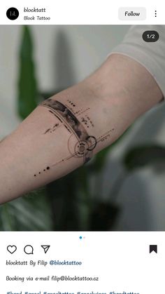 a person's arm with a tattoo on it and an image of a clock