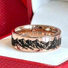 This ring is a beautiful representation of your love for the outdoors.  At Rings Paradise, we offer an extensive selection of tungsten carbide rings, including wedding bands, engagement rings, and fashion rings, that are both stylish and durable.  The Mountains Range custom engraved and personalized rose gold Tungsten carbide Ring is a must-have for nature enthusiasts who want to express their passion through their jewelry.  With various sizes and customization options, including engraving, you Ultrasonic Jewelry Cleaner, Alternative Wedding Bands, Gold Wedding Bands, Rose Gold Tungsten, Tungsten Carbide Rings, Rose Gold Wedding Bands, Rose Gold Wedding, Tungsten Carbide, Real Diamonds