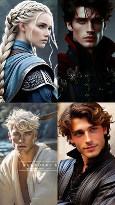 four different pictures of the same character in game of thrones, one with blonde hair and