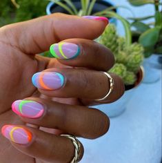 Nails And Rings, Bright Nail Designs, Multicolored Nails, Colorful Nails, Bright Nails, Neon Nails, Beach Nails, Hot Nails