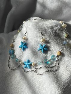 Blue mermaid core necklace choker with earrings to match Beaded and handmade by me Mermaid Necklace Aesthetic, Mermaidcore Jewelry, Mermaid Core Jewelry, Siren Necklace, Mermaidcore Aesthetic, Mermaid Jewellery, Aesthetic Necklace, Mermaid Core, Grunge Jewelry