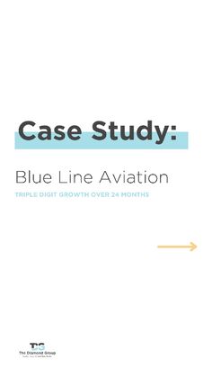 the case study blue line aviation triple digit growth over 24 months, with an arrow pointing up