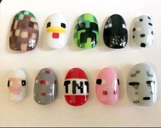 Minecraft Nails, Fake Nails Designs, Hello Nails, Goth Nails, Grunge Nails, Classy Acrylic Nails