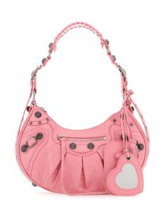 bubblegum pink lambskin stud detailing decorative buckle detailing eyelet detailing braid detailing top zip fastening adjustable top handle front zip-fastening pocket rear zip-fastening pocket main compartment mirror Pink Top Handle Shoulder Bag With Metal Hardware, Pink Leather Shoulder Bag With Metal Hardware, Pink Leather Bag With Zipper Pocket, Trendy Pink Shoulder Bag With Silver-tone Hardware, Pink Satchel Shoulder Bag With Silver-tone Hardware, Pink Crossbody Shoulder Bag With Silver-tone Hardware, Pink Leather Shoulder Bag With Zipper Closure, Designer Pink Shoulder Bag With Zipper Closure, Pink Balenciaga Bag