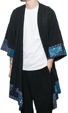 Amazon.com: Idopy - Poncho de algodón para hombre, estilo vintage, M: Clothing Kimono Online, Poncho Coat Cape, Overcoat Men, Cardigan Kimono, Stitch Clothes, Linen Casual