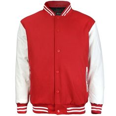 This stylish and lightweight vintage varsity Letterman jacket comes in an assortment of one and two-tone color options and is perfect for sports or everyday casual wear. Approximate pit-to-pit measurements: S: 23.5" / M: 24 " / L: 24.5" / XL: 26" / 2XL: 27" Color: White.  Gender: male.  Age Group: adult. Vintage Varsity, Varsity Letterman Jackets, Varsity Jacket Men, Letterman Jacket, Blue Khakis, Vintage Baseball, Sports Jacket, Men's Coats And Jackets, Red Jacket