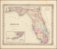 an old map of florida with all the states