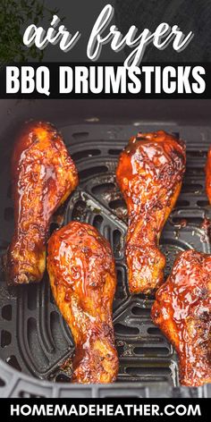 air fryer bbq drumsticks with text overlay