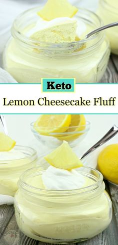 keto lemon cheesecake fluff in small glass jars