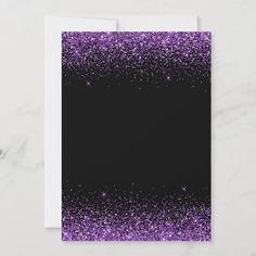 purple glitter on black background with space for your message or photo card, greeting card or save - the - date card