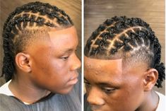 Braids For Men Mohawk, Cornrow Dreadlocks Men, Mohawk Braids For Men, Beginner Dreads For Men, Barrel Twists Short Locs, Inner Braids, Short Loc Styles For Men With Fade, Dread Cornrows Men, Men Hair Twist