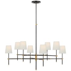 Visual Comfort Signature - TOB 5197BZ/HAB-L - LED Chandelier - Bryant - Bronze And Hand-Rubbed Antique Brass Two Tier Chandelier, Thomas O'brien, Tier Chandelier, Classic Lighting, Recessed Downlights, Large Chandeliers, Light Architecture, Led Chandelier, Linen Shades