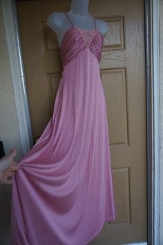 "1970s vintage pink maxi dress Size 11/12 - See measurements Great condition! Measurements taken across front laid flat 16\" armpit to armpit 14\" across empire waist 58\" length" Pink Empire Waist Maxi Dress For Evening, Retro Prom, Vintage Pink Dress, Pink Prom Dress, Goddess Dress, Dress Aesthetic, Pink Maxi, Empire Waist Dress, Vintage Maxi Dress