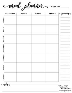 a meal planner with the text meal planner week of meals on it and an image of a