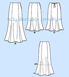 the skirt pattern is shown in three different ways