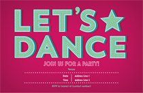 the let's dance party poster is shown in pink and green, with stars on it