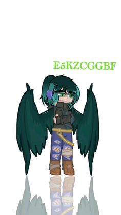 an anime character with green hair and wings