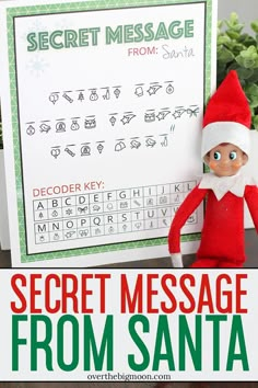 the secret message from santa is displayed next to an elf's letter recognition activity