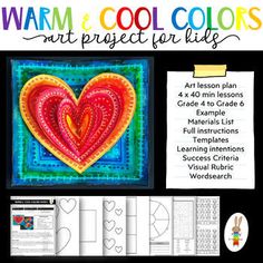 an art project for kids with the words warm and cool colors on it, including a heart