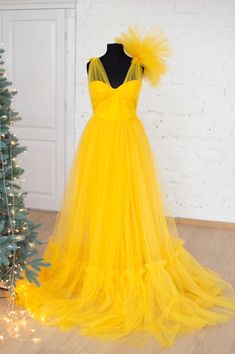 Tulle dress Yellow tulle dress Fluffy dress Yellow gown Dress | Etsy Tulle Prom Dresses, 2021 Prom Dresses, A Line Prom Dresses, Tulle Prom Dress, Prom Party, Prom Party Dresses, Tulle Dress, Bright Yellow, Yellow Dress